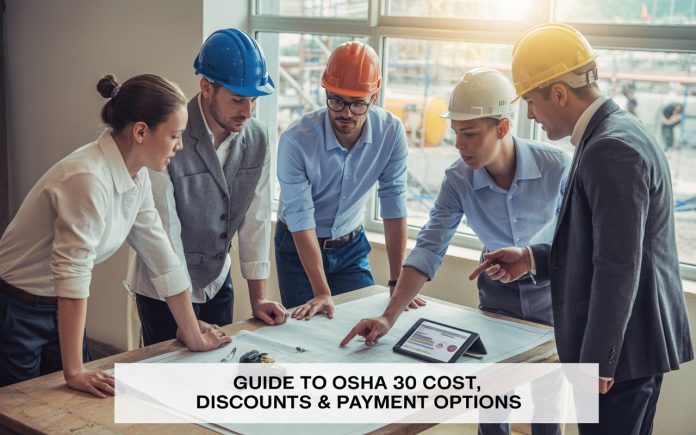Construction workers discussing OSHA 30 cost